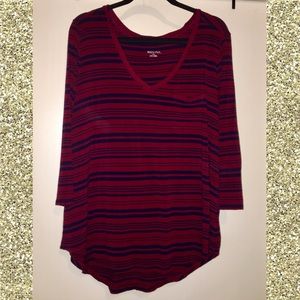 Red and Blue Stripe 3/4 Sleeve Tee